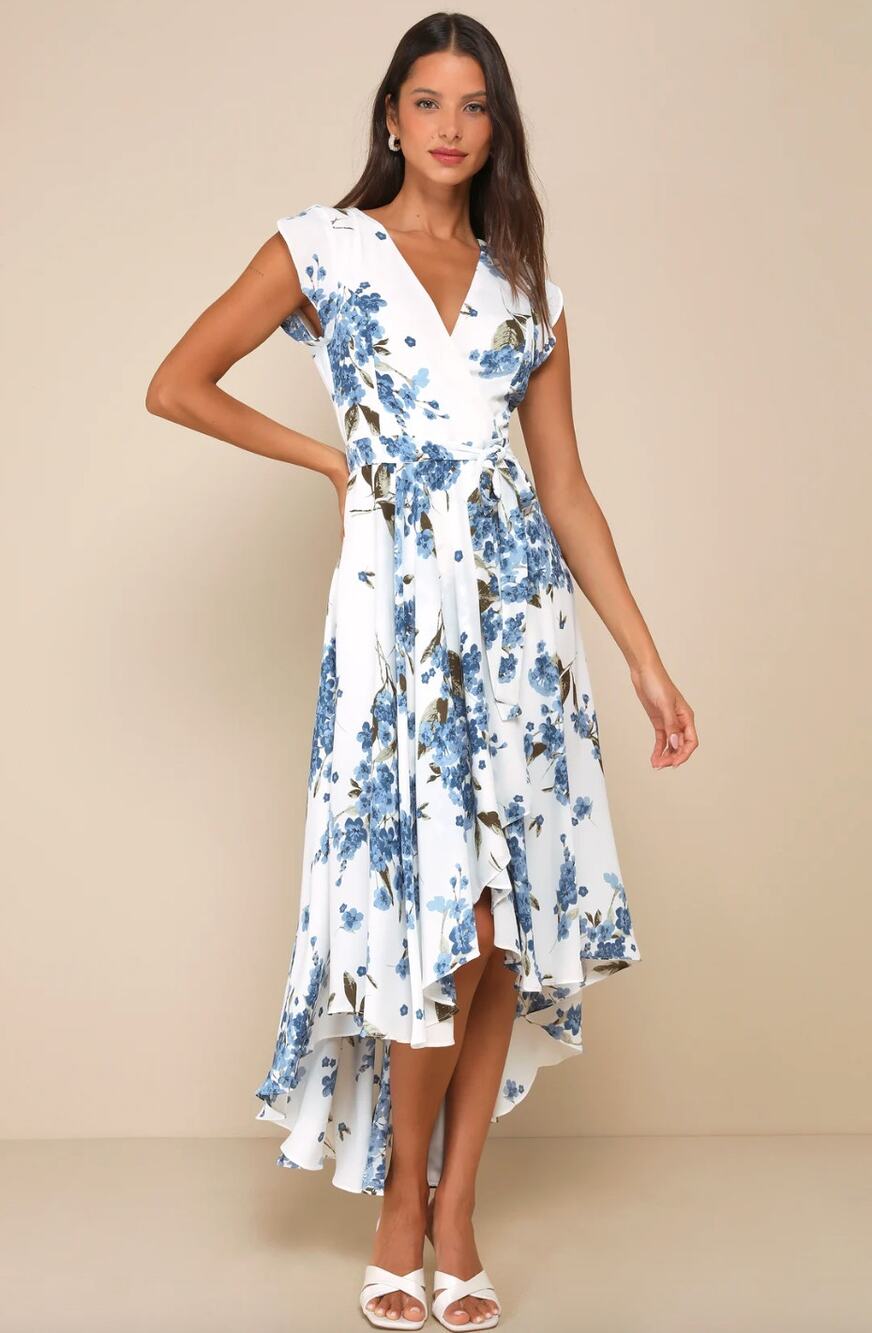 Lulus French Countryside White Floral Print High Low Dress Cocktail Small NWT
